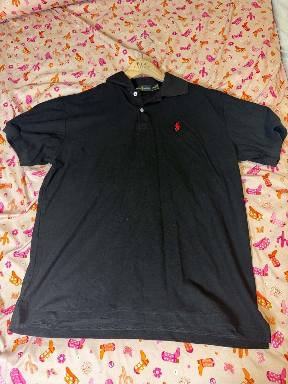 Ralph Lauren Black Polo with Red Pony Logo